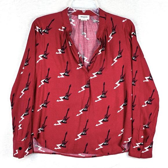 Zadig Voltaire Womens XS Rocker Red Tink Guitar Top Blouse Shirt Punk Emo - Picture 1 of 9